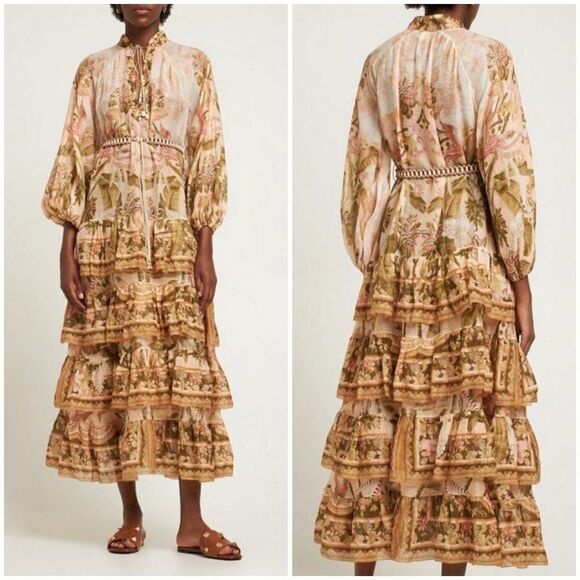 💕ZIMMERMANN💕 Lyre Ruffle Tiered Billow Sleeve Midi Dress ~ Spliced US 6 NWT - Picture 4 of 16